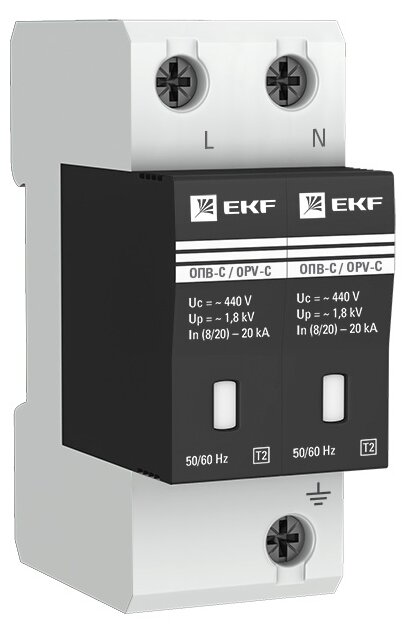 Ограничитель импульсных напряжений ОПВ-C/2P In 20кА 400В с сигн. EKF PROxima/opv-c2