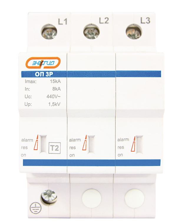 Ограничитель импульсных перенапряжений ОП 3Р 40-65кА 400В с инд. ЭНЕРГИЯ/ Е0705-0007