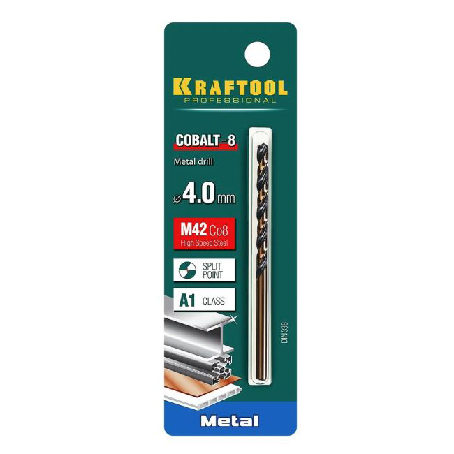 Сверло KRAFTOOL COBALT по металлу 4,0х75мм HSS-Co М42(S2-10-1-8) 29656-4