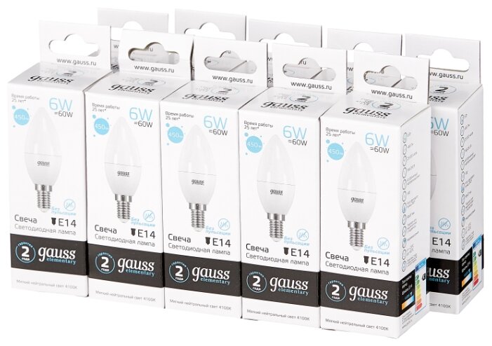 Лампа gauss LED Candle E14 6W 4000K свеча 220 Elementary LD33126