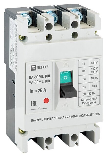 Выкл.авт. ВА-99МL 100/25А 3P 18кА EKF Basic /mccb99-100-25mi