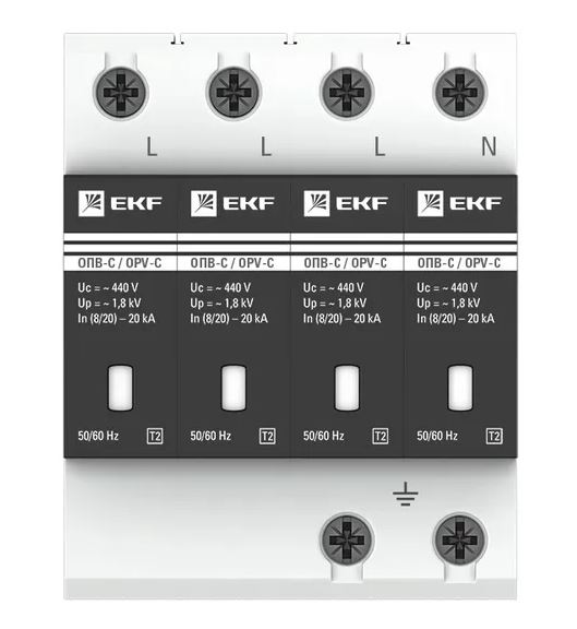 Ограничитель импульсных напряжений ОПВ-C/4P In 20кА 400В с сигн. EKF PROxima/opv-c4