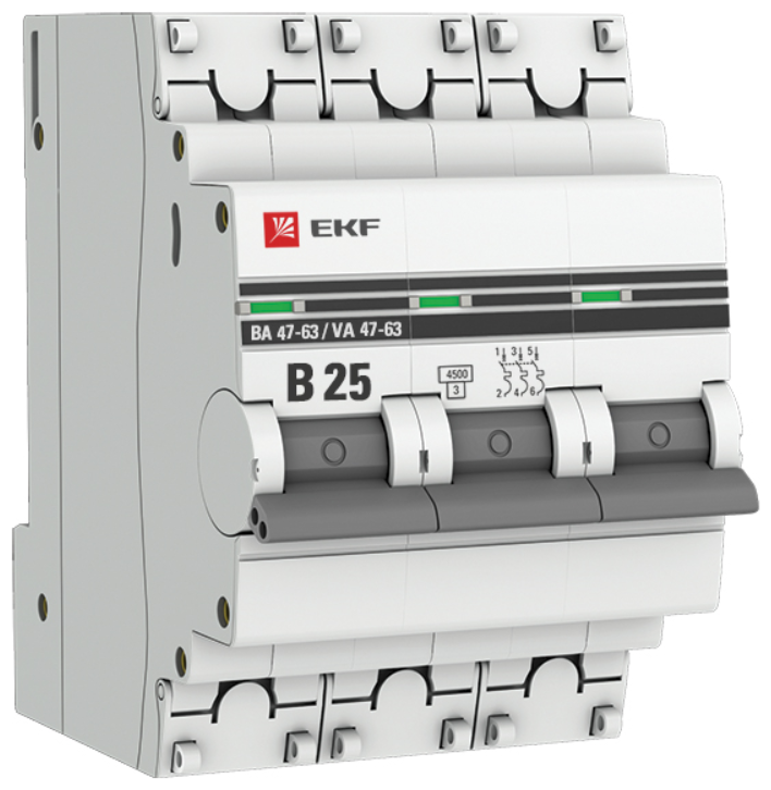 Выкл.авт. 3P 10А (B) 4,5kA ВА 47-63 EKF PROxima /mcb4763-3-10B-pro