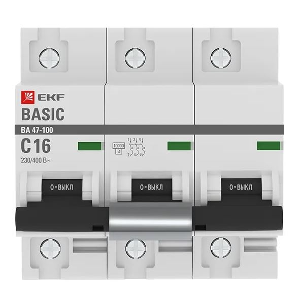 Выкл.авт. 3P 16А (C) 10kA ВА 47-100 EKF Basic /mcb47100-3-16C-bas