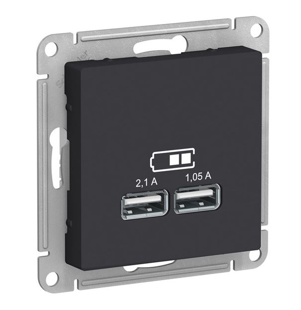 Розетка  AtlasDesing карбон USB мех-м  ANT001033