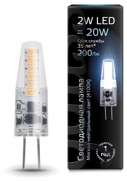 Лампа gauss LED G4 2W 4100K AC220-240V 107707202