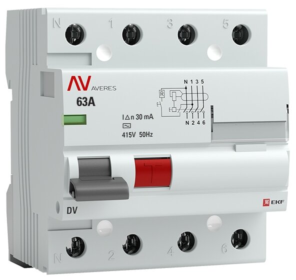 УЗО DV 4P 63A/ 30mA (AC) EKF AVERES/rccb-4-63-30-ac-av