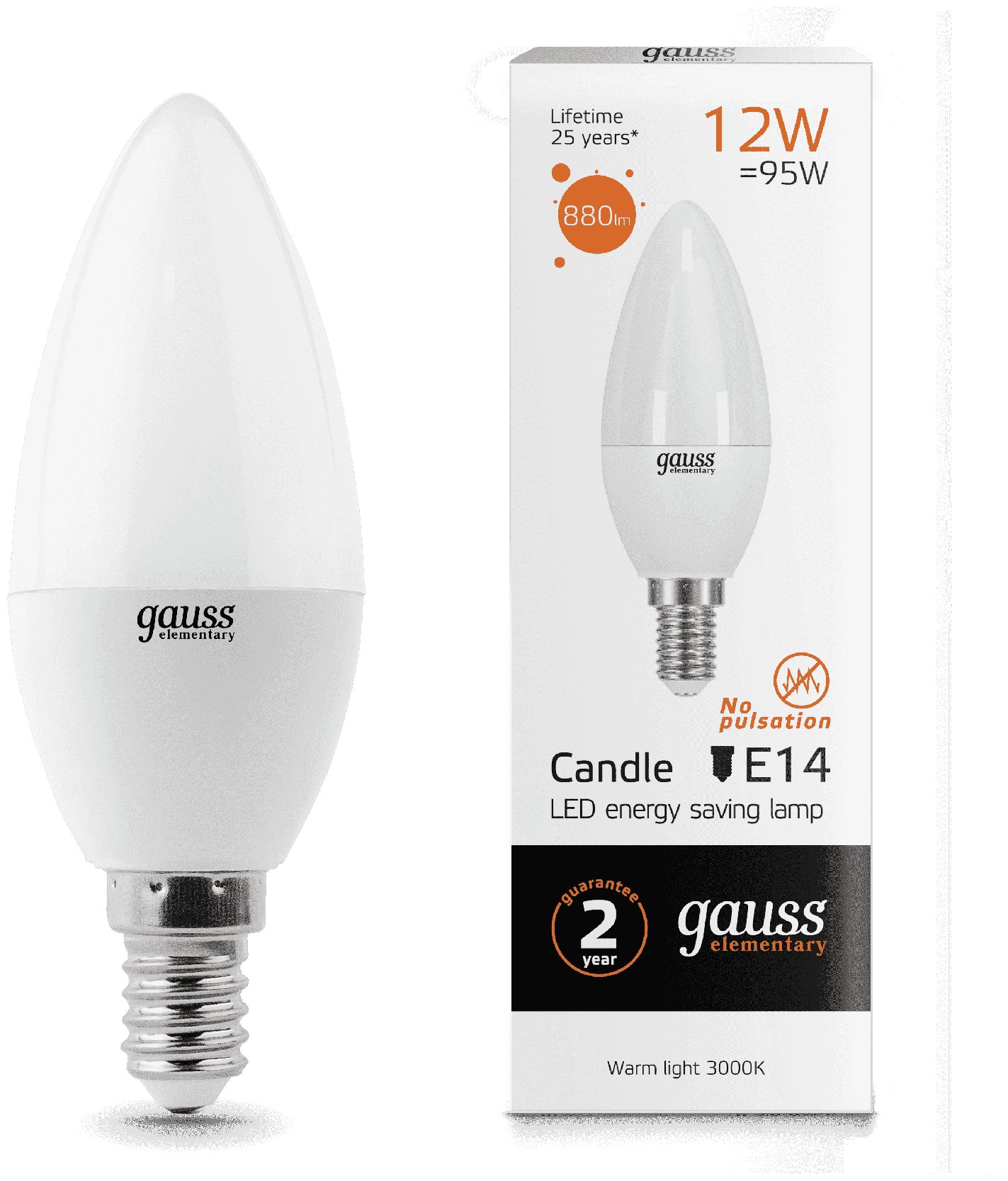 Лампа gauss LED Candle E14 12W 3000K свеча Elementary 33112