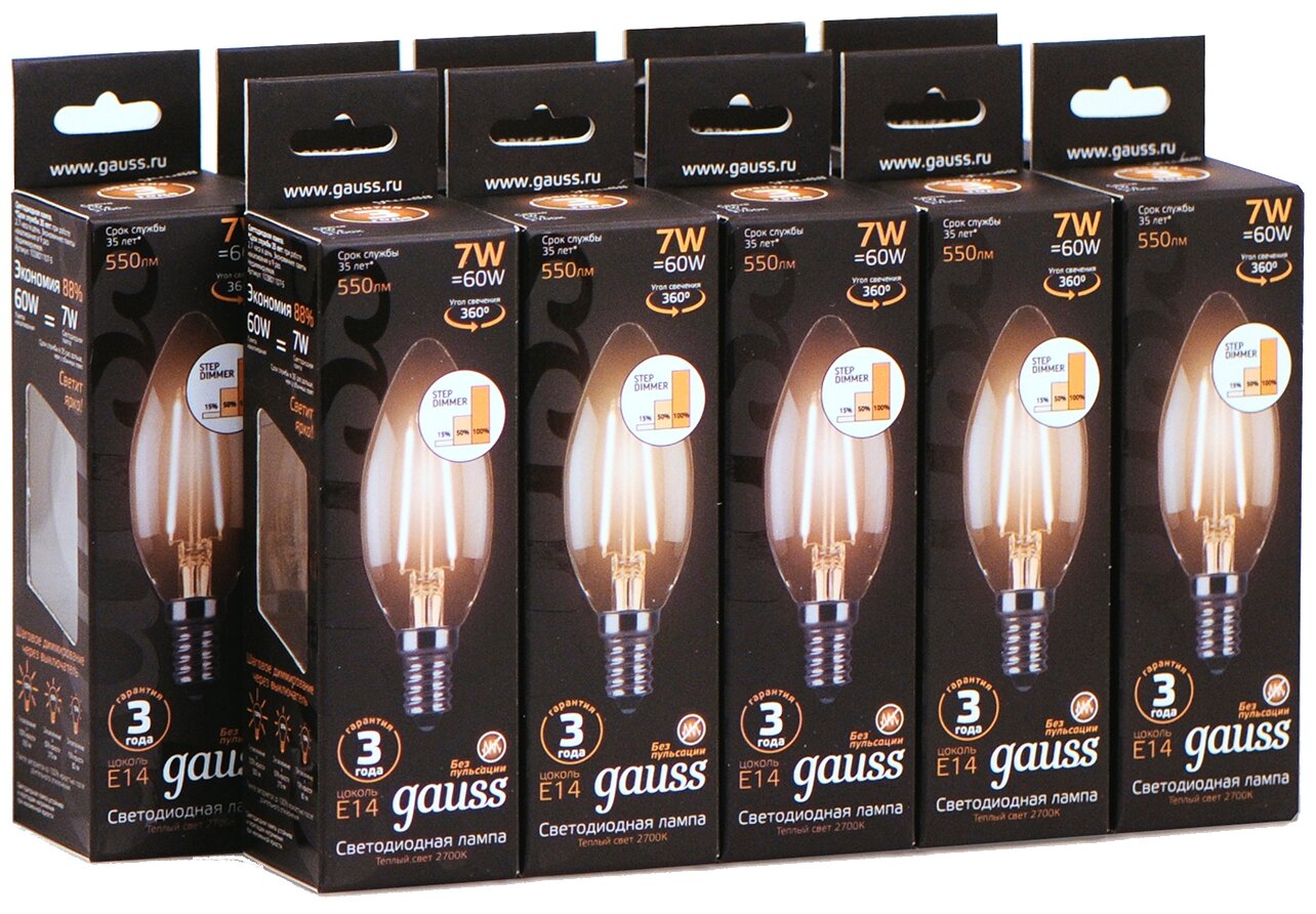 Лампа gauss LED Candle E14 7W 2800 свеча  Filament 103801107