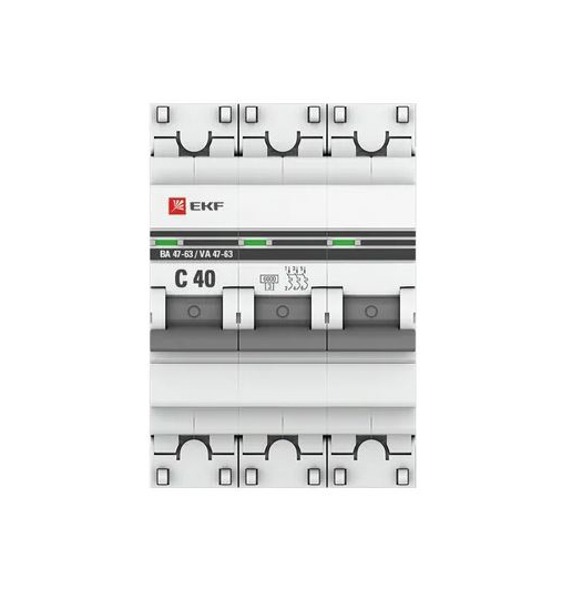Выкл.авт. 3P 40А (C) 6kA ВА 47-63 EKF PROxima /mcb4763-6-3-40C-pro